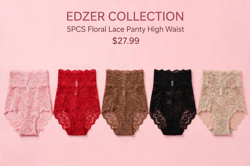 5PCS Women's Floral Lace Panties - High Waist Lace Underwear - Soft Stretch Briefs