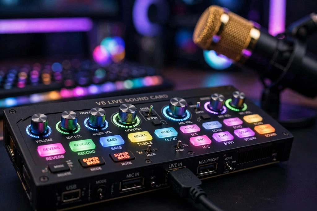 Kit Micro Live TikTok V8 Sound Card BM800 Gold - Podcast Streaming Professionnel