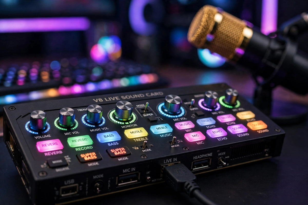Kit Micro Live TikTok V8 Sound Card BM800 Gold - Podcast Streaming Professionnel