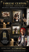 Toile Personnalisée Famille Luxe  - 3 Photo + Portrait- Mur noir & Or - Cadeau Famille EDZER CUSTOM CO