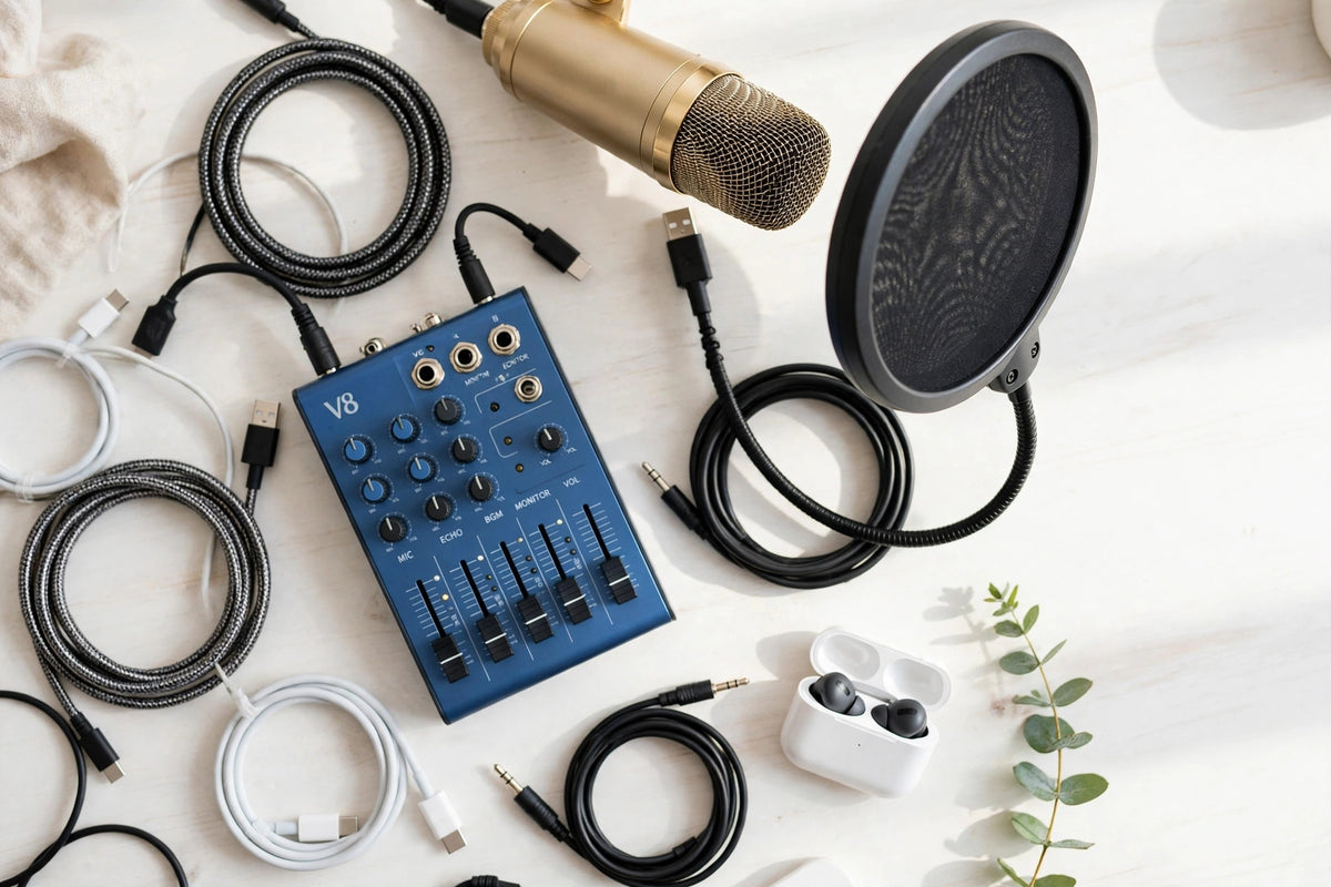 Kit Micro Live TikTok V8 Sound Card BM800 Gold - Podcast Streaming Professionnel