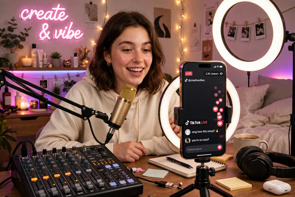 Kit Micro Live TikTok V8 Sound Card BM800 Gold - Podcast Streaming Professionnel