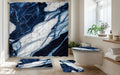Luxury Bleu Marble Bathroom set - 4 piece Shower Curtain Set - Navy Bleu White Marble Shower Curtain White Rugs - Modern Bathroom Decor