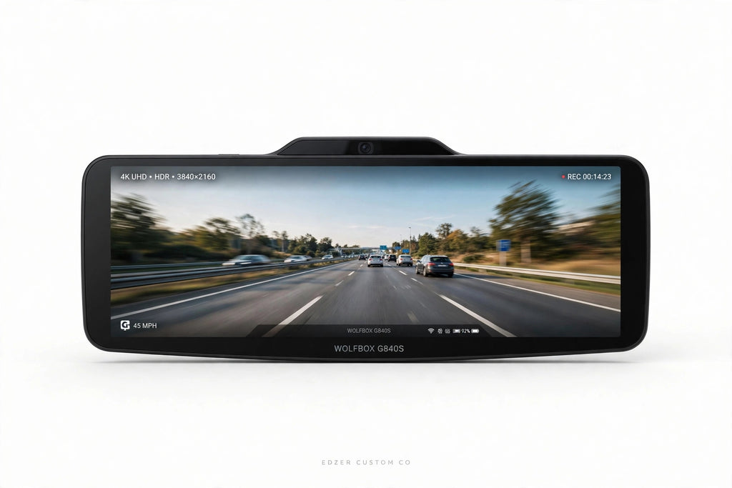 Wolfbox G840S 12" 4k Mirror Dash Cam- Backup Caméra 32GB + WiFi- front Rear - EDZER CUSTOM CO- AMAZON ' S Choice